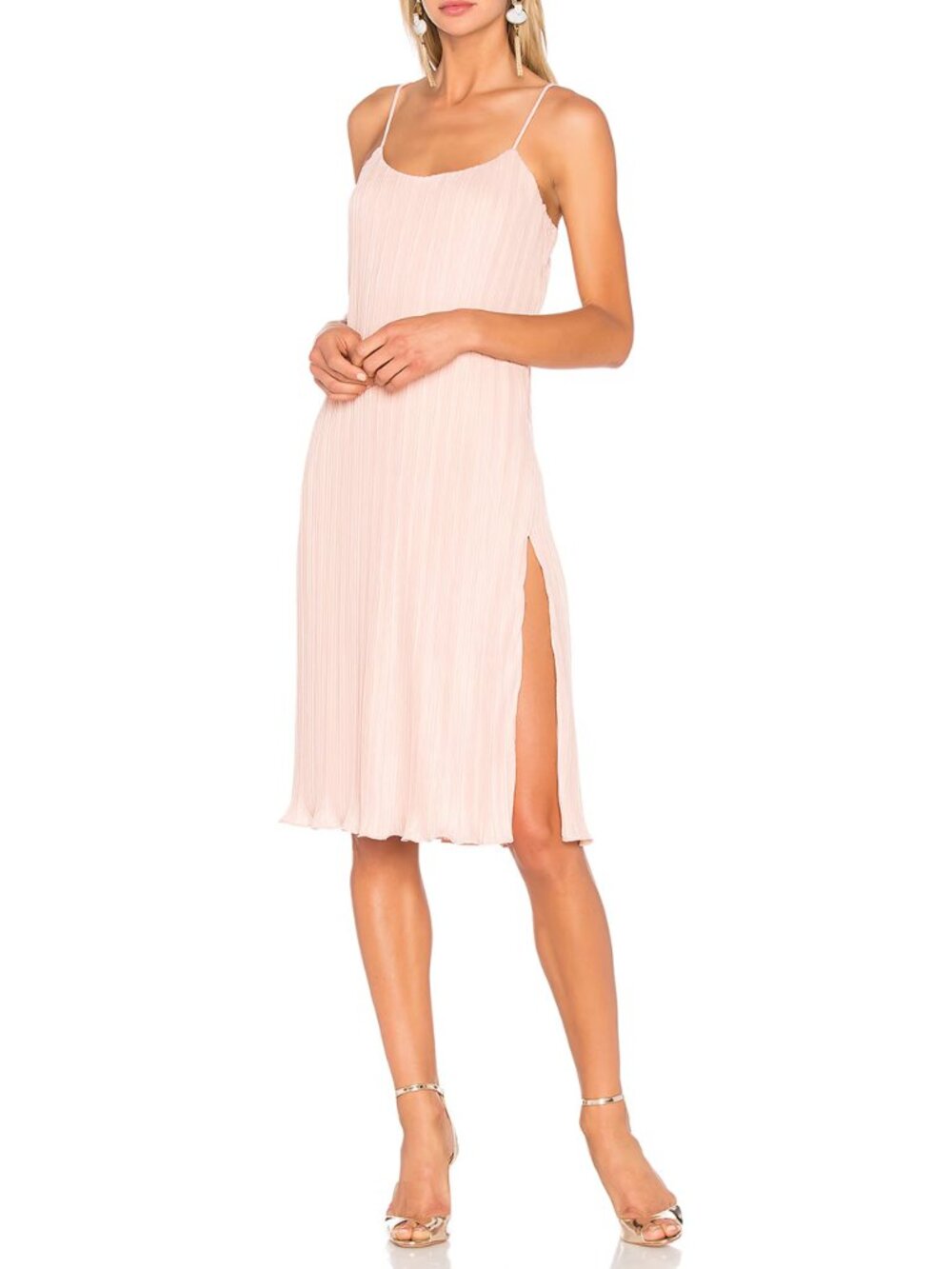 NBD REVOLVE Wynonna Pleated Plunge Cutout Midi Dress Pale Nude S NWT